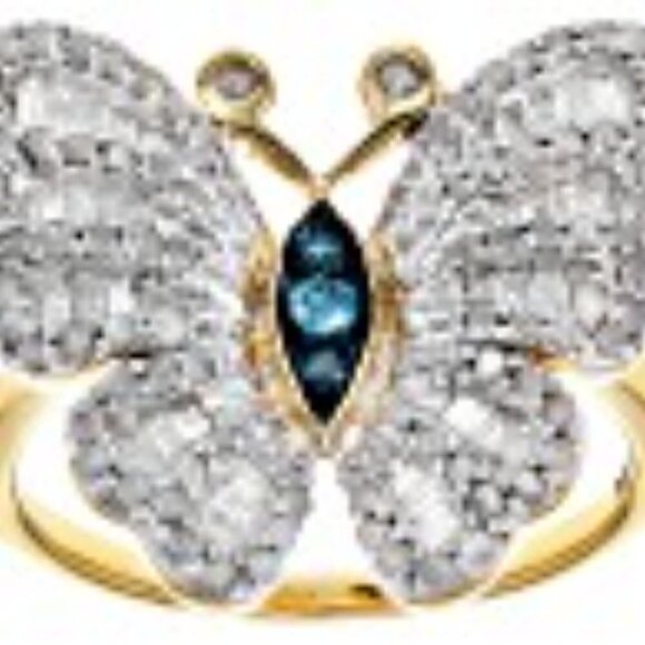 JTV Engild Diamond Butterfly Ring 14K Gold Over Silver - Picture 4 of 7